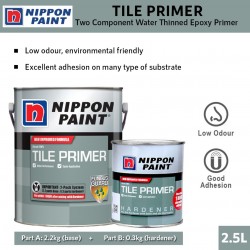 Nippon Paint Tile Primer Two Component Water Thinned Epoxy Primer (Part A: 2.2KG Base + Part B: 0.3KG Hardener) 2.5L 
