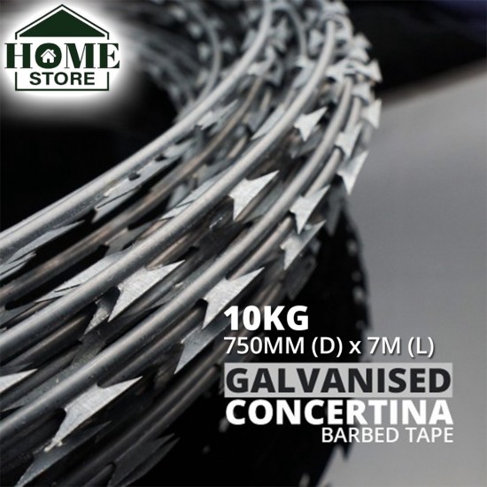 Home Store Galvanised Concertina Razor Barbed Tape Wire 10KG 750MM (D) x 7M (L)