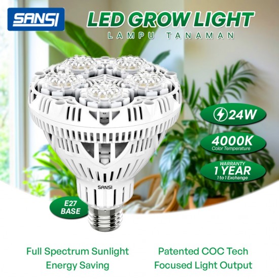 SANSI 24W LED Grow Light Bulb Daylight Full Spectrum E27 And Sunlight White Grow Light Lamp For Indoor Garden Houseplants/Greenhouse SANSI 24W LED Grow Light Bulb Daylight Full Spectrum E27 And Sunlight White Grow Light Lamp For Indoor Garden Houseplants/Greenhouse