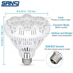 SANSI 36W LED Grow Light Bulb Daylight Full Spectrum E27 And Sunlight White Grow Light Lamp For Indoor Garden Houseplants/Greenhouse