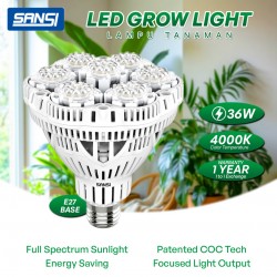SANSI 36W LED Grow Light Bulb Daylight Full Spectrum E27 And Sunlight White Grow Light Lamp For Indoor Garden Houseplants/Greenhouse
