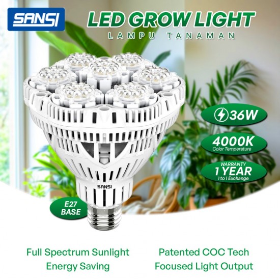 SANSI 36W LED Grow Light Bulb Daylight Full Spectrum E27 And Sunlight White Grow Light Lamp For Indoor Garden Houseplants/Greenhouse SANSI 36W LED Grow Light Bulb Daylight Full Spectrum E27 And Sunlight White Grow Light Lamp For Indoor Garden Houseplants/Greenhouse