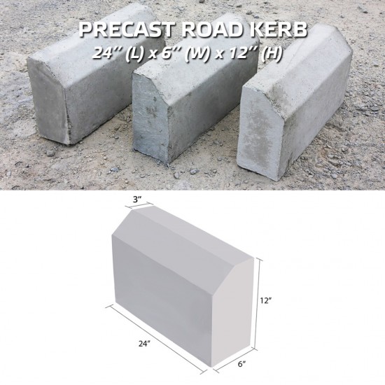 Precast Concrete Road Kerb 24'' (L) x 6'' (W) x 12'' (H)