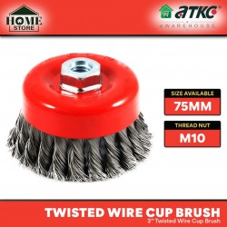 Home Store Twisted Wire Cup Brush with M10 / M14 Thread Nut - 3" / 4"