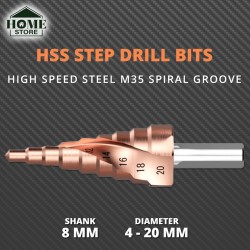 Home Store High Speed Steel M35 Step Drill Bit Spiral Groove Triangle 4-20MM (D)