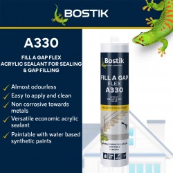 Bostik A330 Fill A Gap Flex, Easy to Apply & Clean, Versatile Economic Acrylic Sealant 450G - White 