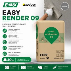 E.Mix Easi Render 09 Premixed Cement Render For Brick, Block And Fairface Concrete Walls, Patching And General Use 40KG (GREY)