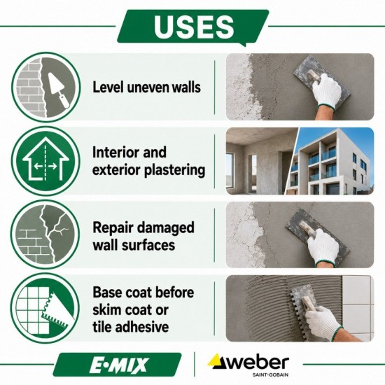 E.Mix Easi Render 09 Premixed Cement Render For Brick, Block And Fairface Concrete Walls, Patching And General Use 40KG (GREY) E.Mix Easi Render 09 Premixed Cement Render For Brick, Block And Fairface Concrete Walls, Patching And General Use 40KG (GREY)
