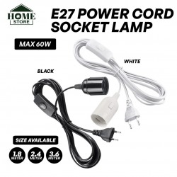 Home Store E27 Power Cord Socket Lamp Cable With Euro Type Plug Max 60W 1.8M/ 2.4M/ 3.6M (Black, White)