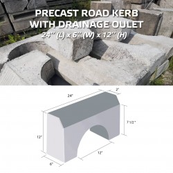 Precast Concrete Road Kerb With Drainage Outlet 24'' (L) x 6'' (W) x 12'' (H)