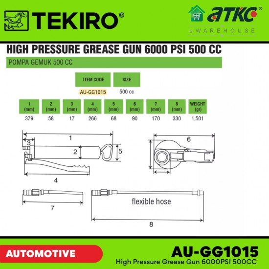 Tekiro AU-GG1015 High Pressure Grease Gun 600psi 500cc