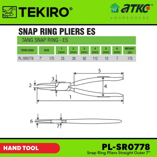Tekiro PL-SR0778 Snap Ring Pliers Straight Outer 7''