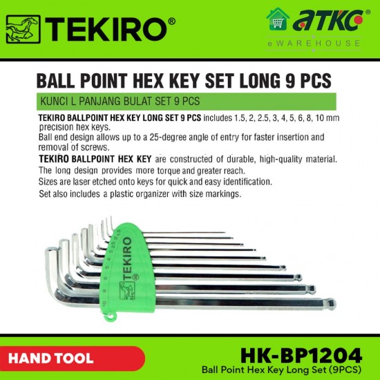 Tekiro HK-BP1204 Ball Point Hex Key Long Set (9PCS) Tekiro HK-BP1204 Ball Point Hex Key Long Set (9PCS)