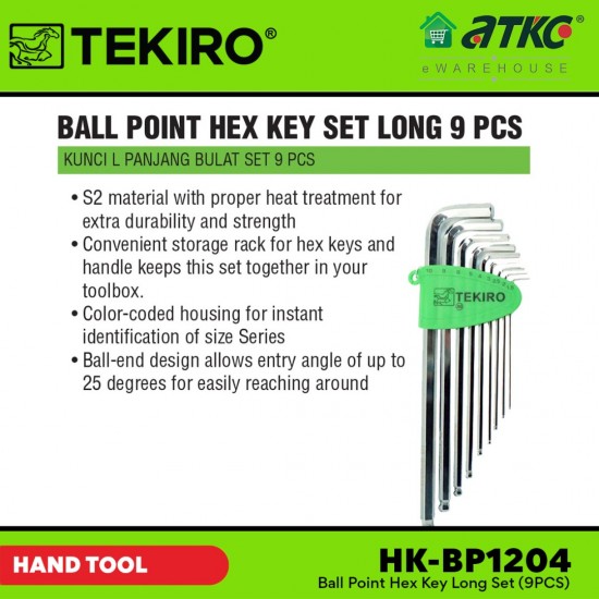 Tekiro HK-BP1204 Ball Point Hex Key Long Set (9PCS) Tekiro HK-BP1204 Ball Point Hex Key Long Set (9PCS)