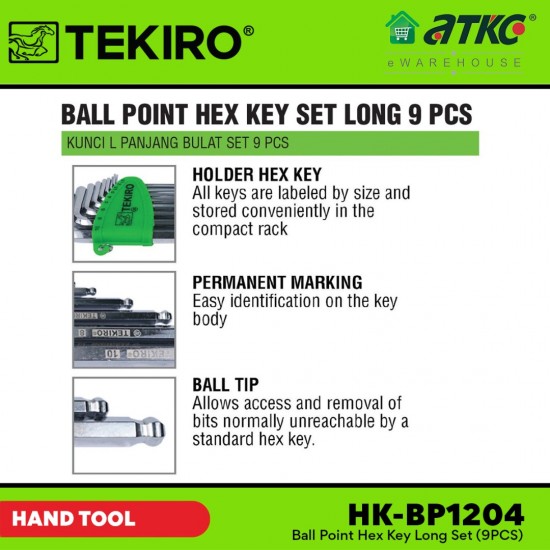 Tekiro HK-BP1204 Ball Point Hex Key Long Set (9PCS) Tekiro HK-BP1204 Ball Point Hex Key Long Set (9PCS)