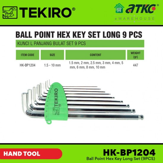 Tekiro HK-BP1204 Ball Point Hex Key Long Set (9PCS) Tekiro HK-BP1204 Ball Point Hex Key Long Set (9PCS)