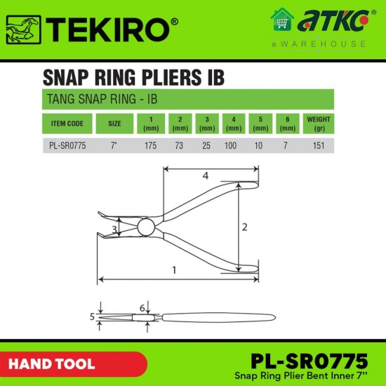 Tekiro PL-SR0775 Snap Ring Plier Bent Inner 7''