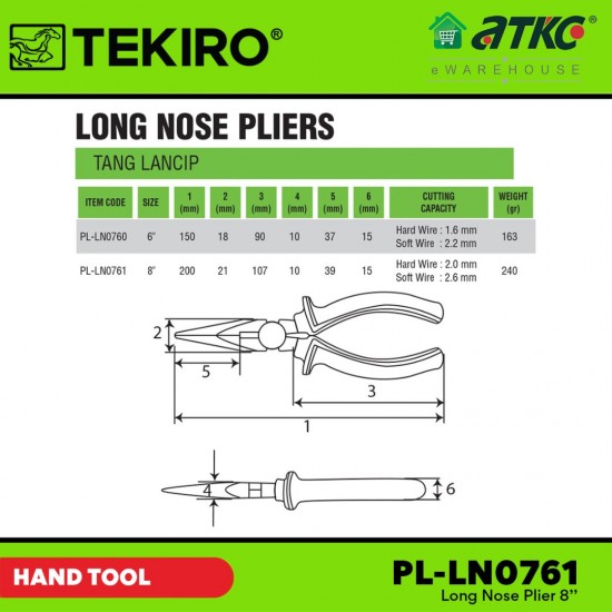 Tekiro PL-LN0761 Long Nose Plier 8'' Tekiro PL-LN0761 Long Nose Plier 8''