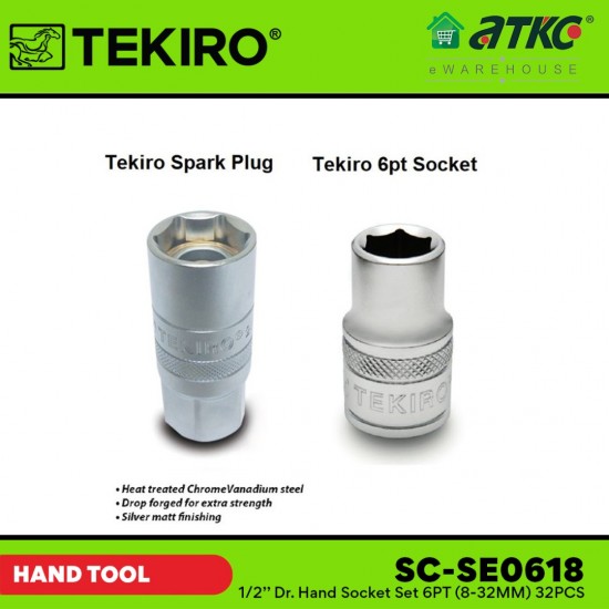 Tekiro SC-SE0618 1/2'' Dr.Hand Socket Set 6PT (8-32MM) 32PCS Tekiro SC-SE0618 1/2'' Dr.Hand Socket Set 6PT (8-32MM) 32PCS