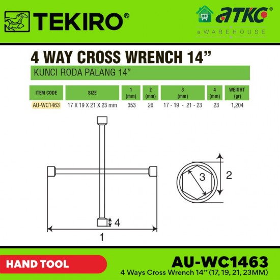 Tekiro AU-WC1463 4 Ways Cross Wrench 14'' (17, 19, 21, 23MM)