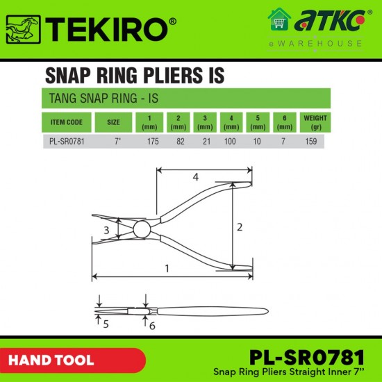 Tekiro PL-SR0781 Snap Ring Pliers Straight Inner 7''