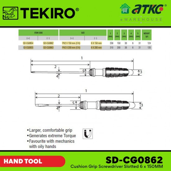 Tekiro SD-CG0862 Cushion Grip Slotted Screwdriver 6x150MM 