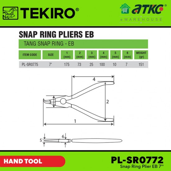 Tekiro PL-SR0772 Snap Ring Pliers EB 7''