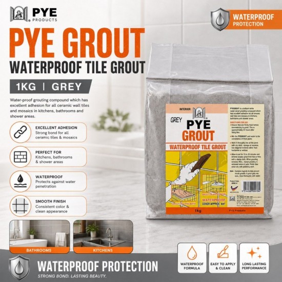 PYE Grout Waterproof Tile Grout 1KG - White/Grey PYE Grout Waterproof Tile Grout 1KG - White/Grey