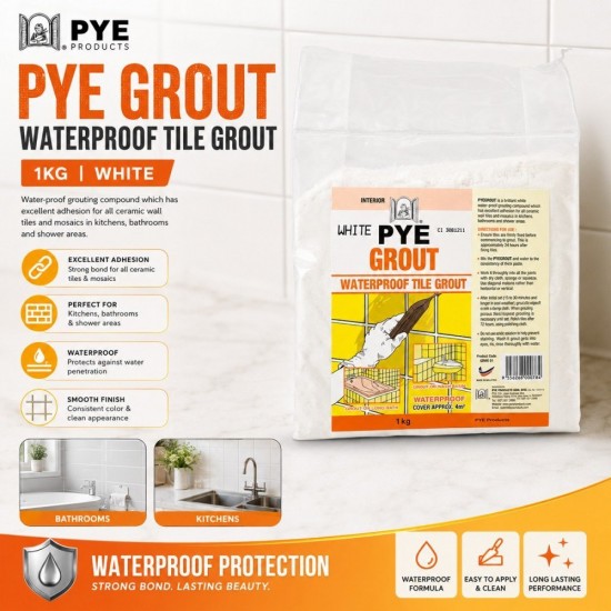 PYE Grout Waterproof Tile Grout 1KG - White/Grey PYE Grout Waterproof Tile Grout 1KG - White/Grey