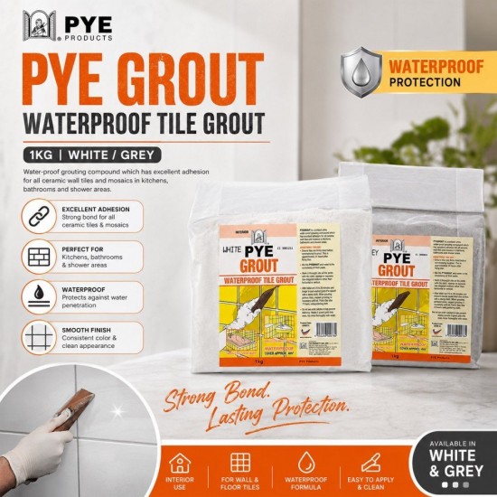 PYE Grout Waterproof Tile Grout 1KG - White/Grey PYE Grout Waterproof Tile Grout 1KG - White/Grey