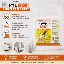 PYE Grout Waterproof Tile Grout 1KG - White/Grey PYE Grout Waterproof Tile Grout 1KG - White/Grey