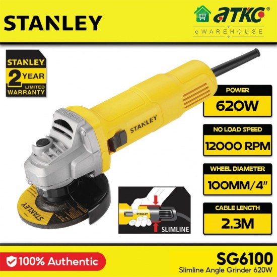 Stanley SG6100 Slimline Angle Grinder 100MM (4'') 620W Stanley SG6100 Slimline Angle Grinder 100MM (4'') 620W