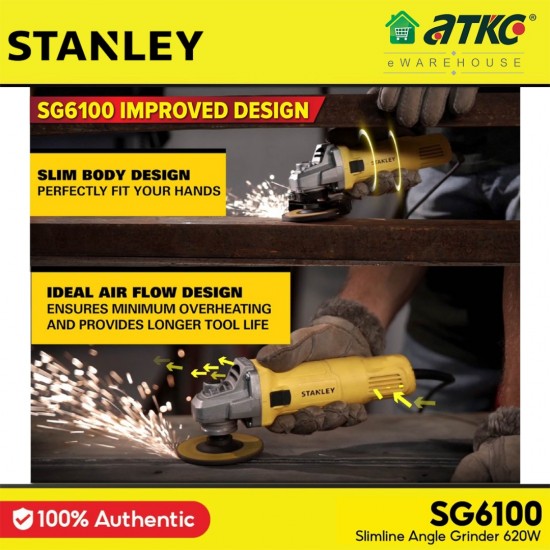 Stanley SG6100 Slimline Angle Grinder 100MM (4'') 620W Stanley SG6100 Slimline Angle Grinder 100MM (4'') 620W