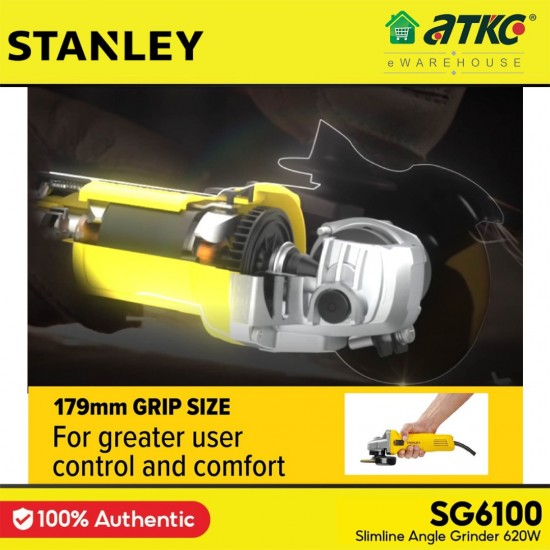 Stanley SG6100 Slimline Angle Grinder 100MM (4'') 620W Stanley SG6100 Slimline Angle Grinder 100MM (4'') 620W