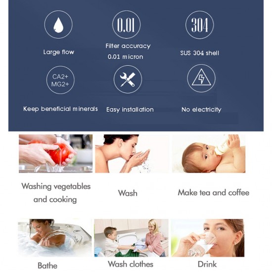 Home Store SUS304 Stainless Steel PVDF Membrane UF Household Water Purifier Water Filter 8000L