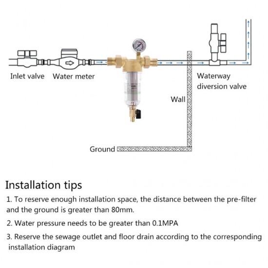 Home Store Brass Pre-Treatment System Water Pre-Filter 1/2", 3/4", 1"