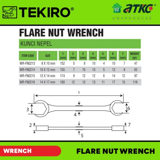 Tekiro WR-FN0215 Flare Nut Wrench 12x14MM (1PC) Tekiro WR-FN0215 Flare Nut Wrench 12x14MM (1PC)