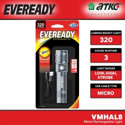 Eveready VMHAL8 Metal Rechargeable LED Light 320 Lumens C/W Micro USB Cable Eveready VMHAL8 Metal Rechargeable LED Light 320 Lumens C/W Micro USB Cable