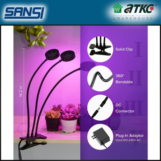 SANSI 24W Adjustable 3-Head LED Grow Light Daylight Full Spectrum And Sunlight Grow Light Flexible Lamp For Indoor Garden Houseplants/Greenhouse