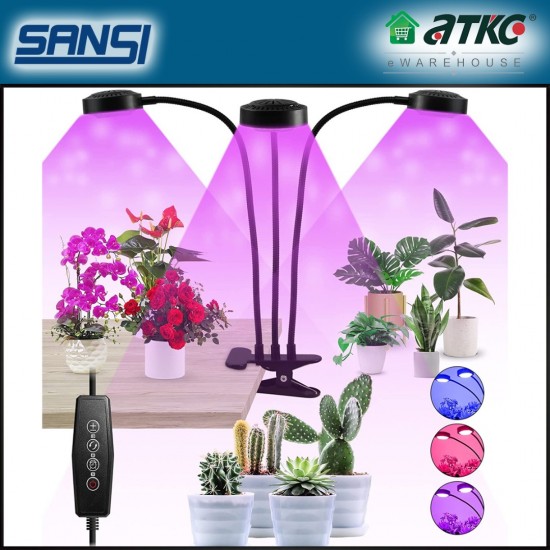 SANSI 24W Adjustable 3-Head LED Grow Light Daylight Full Spectrum And Sunlight Grow Light Flexible Lamp For Indoor Garden Houseplants/Greenhouse