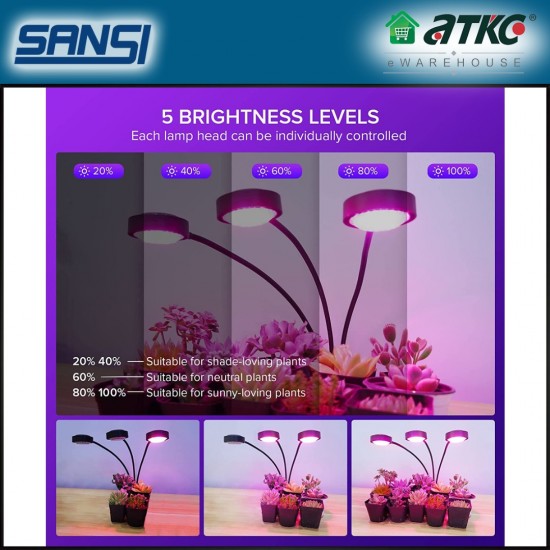 SANSI 24W Adjustable 3-Head LED Grow Light Daylight Full Spectrum And Sunlight Grow Light Flexible Lamp For Indoor Garden Houseplants/Greenhouse