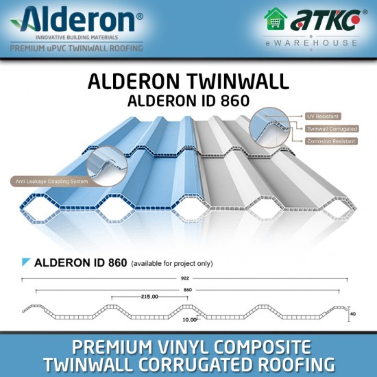 Alderon ID 860 Premium Vinyl Composite Twinwall Corrugated Roofing 10MM (T) x 860MM (W) x 11900MM (L) Alderon ID 860 Premium Vinyl Composite Twinwall Corrugated Roofing 10MM (T) x 860MM (W) x 11900MM (L)