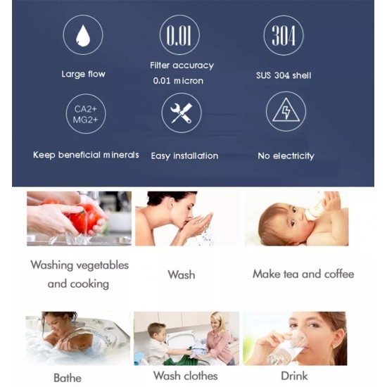 Home Store SUS304 Stainless Steel Whole House PVDF Ultrafiltration Membrane Drinking Water Purifier Water Filter System 6000L