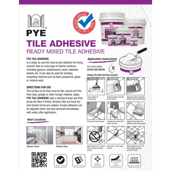 PYE Tile Adhesive Ready Mixed Tile Adhesive 5KG PYE Tile Adhesive Ready Mixed Tile Adhesive 5KG