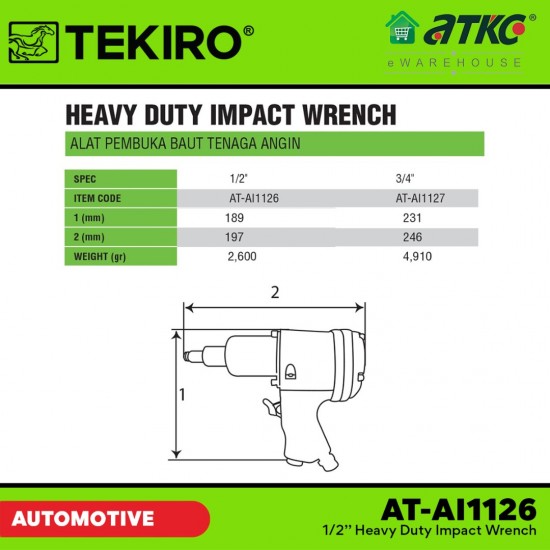 Tekiro AT-AI1126 1/2'' Heavy Duty Impact Wrench Tekiro AT-AI1126 1/2'' Heavy Duty Impact Wrench