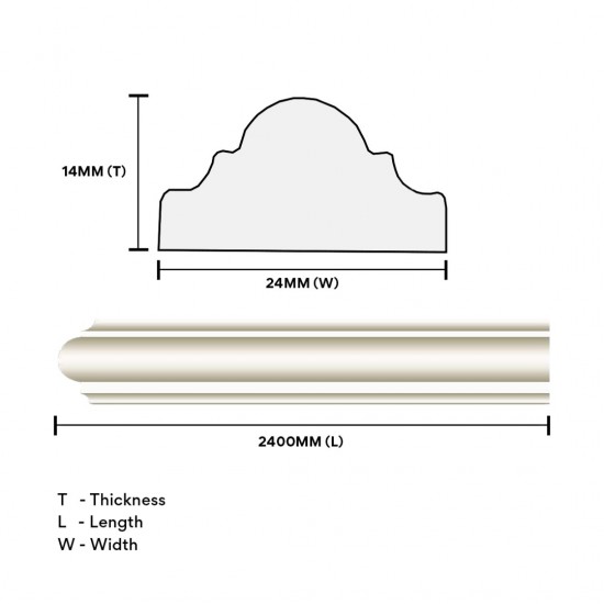 Home Store 8601 Polyurethane Foam Wainscoting Moulding White Colour 14MM (T) x 24MM (W) x 2400MM (L) Home Store 8601 Polyurethane Foam Wainscoting Moulding White Colour 14MM (T) x 24MM (W) x 2400MM (L)