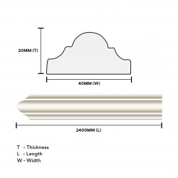 Home Store 8602 Polyurethane Foam Wainscoting Moulding White Colour 20MM (T) x 40MM (W) x 2400MM (L) Home Store 8602 Polyurethane Foam Wainscoting Moulding White Colour 20MM (T) x 40MM (W) x 2400MM (L)