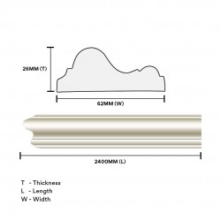 Home Store 8609B Polyurethane Foam Wainscoting Moulding White Colour 26MM (T) x 62MM (W) x 2400MM (L) Home Store 8609B Polyurethane Foam Wainscoting Moulding White Colour 26MM (T) x 62MM (W) x 2400MM (L)