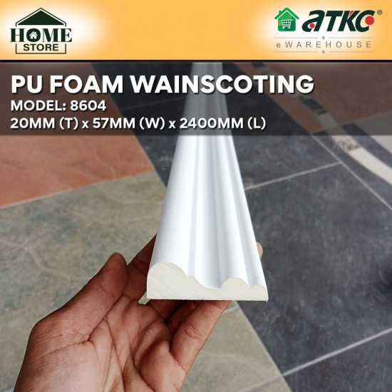 Home Store 8604 Polyurethane Foam Wainscoting Moulding White Colour 20MM (T) x 57MM (W) x 2400MM (L) Home Store 8604 Polyurethane Foam Wainscoting Moulding White Colour 20MM (T) x 57MM (W) x 2400MM (L)