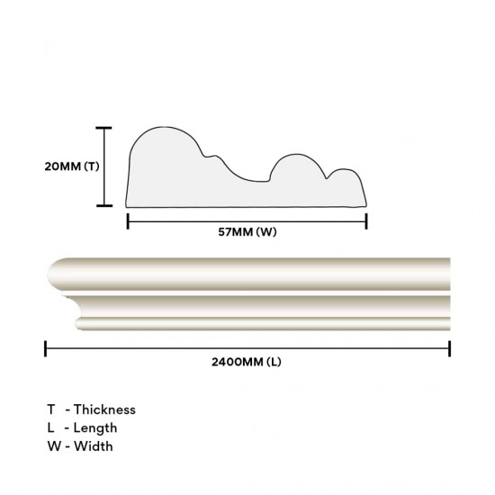 Home Store 8604 Polyurethane Foam Wainscoting Moulding White Colour 20MM (T) x 57MM (W) x 2400MM (L) Home Store 8604 Polyurethane Foam Wainscoting Moulding White Colour 20MM (T) x 57MM (W) x 2400MM (L)
